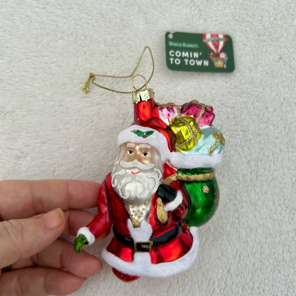 Christmas World Market Blown Glass Ornament Santa Is Coming To Town NWT